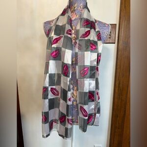 Chic Checkered Scarf with Pink Lips